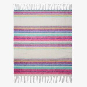 FREE PEOPLE Fringe Throw Blanket Skye Pink Blu